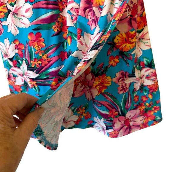 Lands’ End Blue Tropical Print Tulip Hem Chlorine Resistant Wrap Swim Dress Sz S - Picture 3 of 10